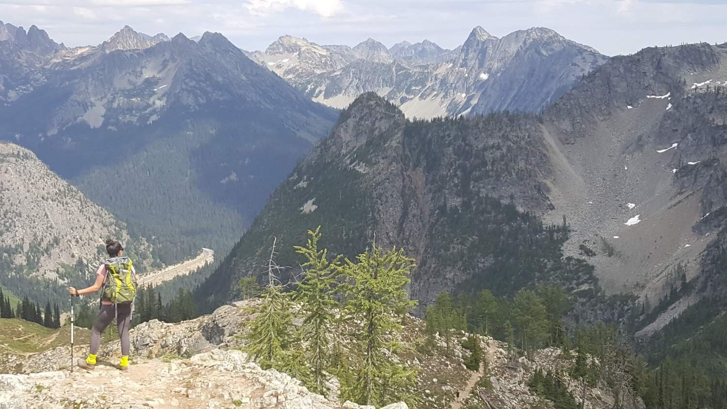 Hiker on a trail in North Cascades National Park